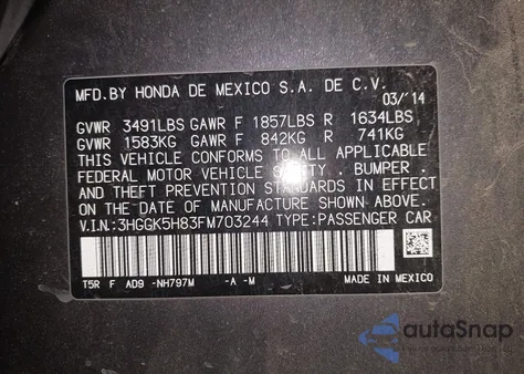 2015 Honda Fit Ex/Ex-L z USA, uszkodzony, nr VIN 3HGGK5H83FM703244